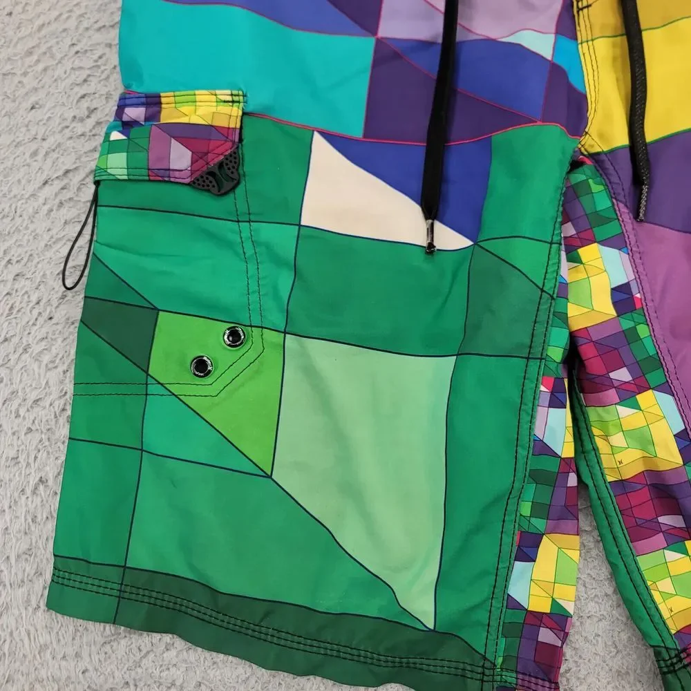 Hurley Shorts Mens 28 Colorful Colorblock Board Outdoors‎ Drawstring Casual Swim